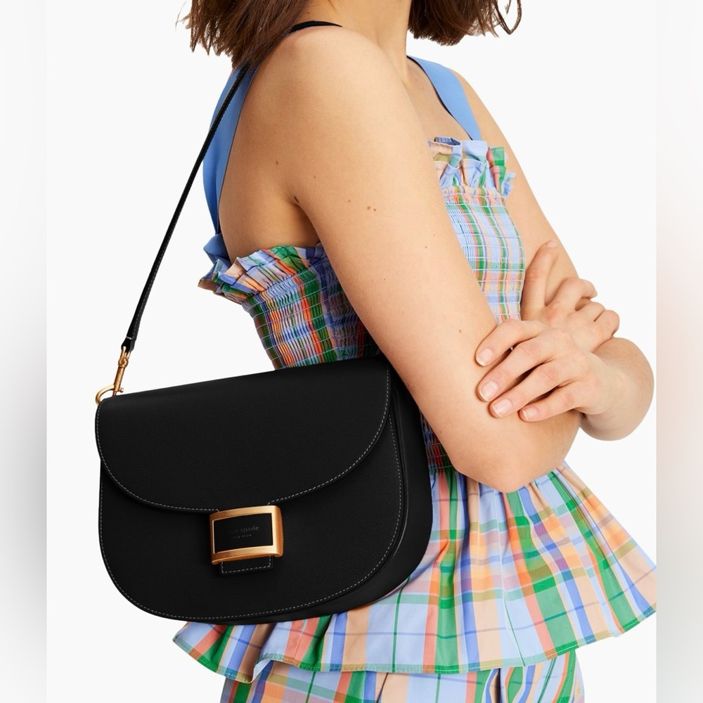Kate spade Katy black textured leather convertible saddle bag